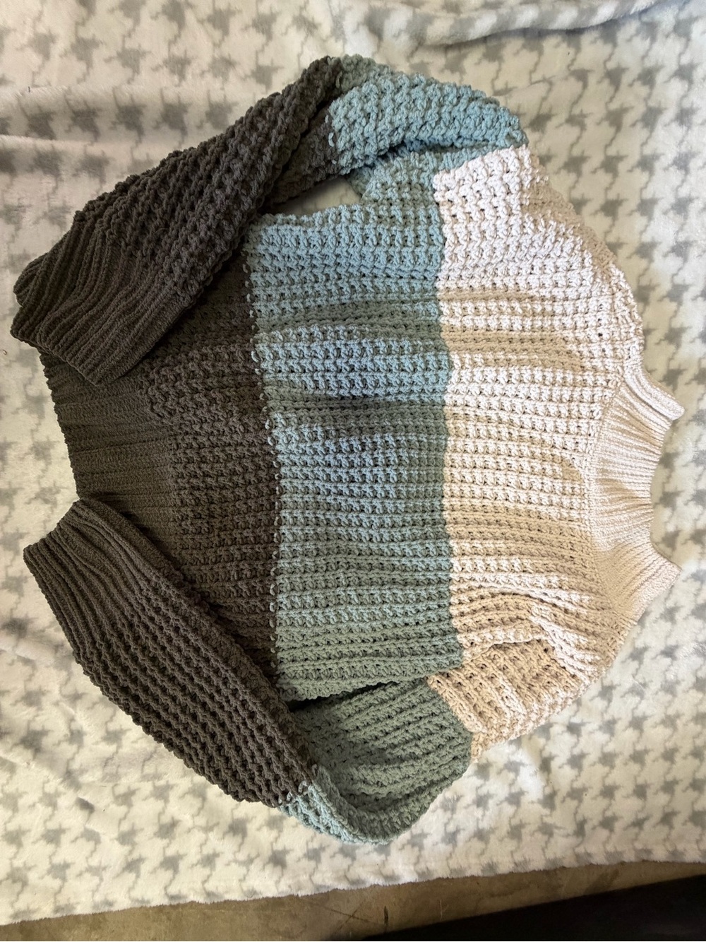 Pink Rose Colorblock Cowl Sweater - Charcoal, Sage & Cream